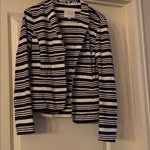 Black and white striped cotton blazer